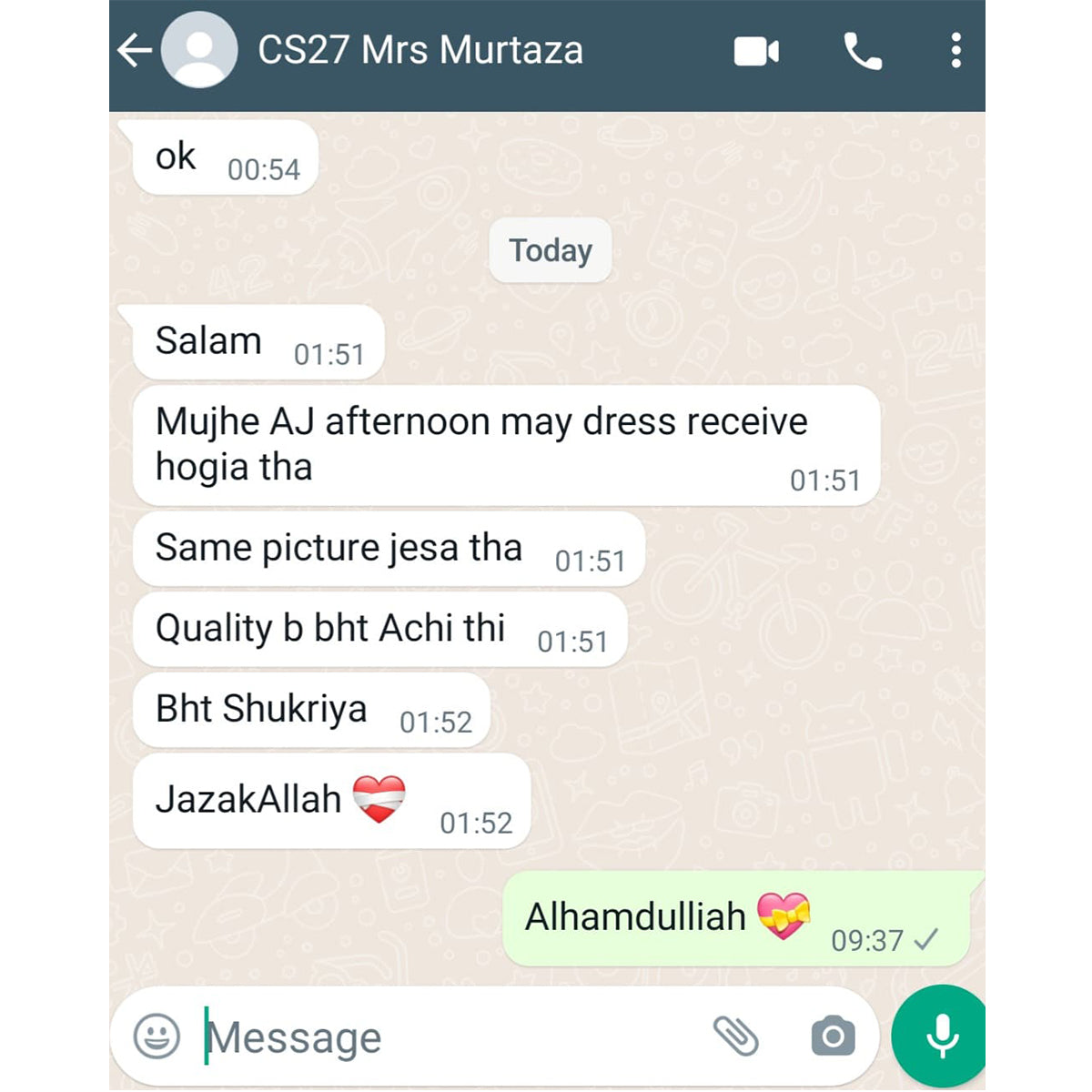 Customer WhatsApp feedback 1
